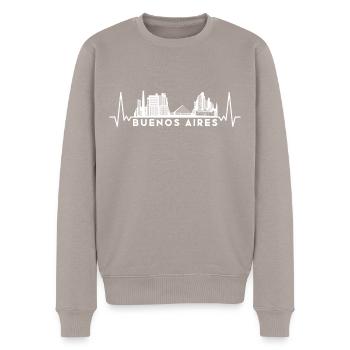 Heartbeat Skyline Argentina Buenos Aires - Men's Premium Organic Jumper - taupe - Front - Nico (187cm)
