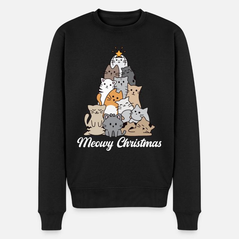 Miauige Weihnachten - Männer Premium Bio Pullover - Schwarz