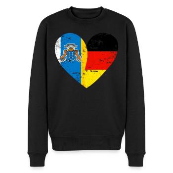 Kanarische Inseln Deutschland Flaggenherz - Männer Premium Bio Pullover - Schwarz - Vorne - Nico (187cm)
