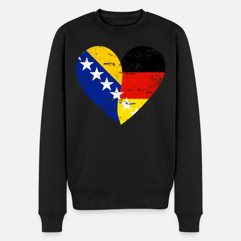 Bosnien Deutschand Flaggenherz - Männer Premium Bio Pullover - Schwarz