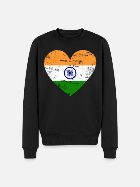 India Flag Heart - Men's Premium Organic Jumper - black