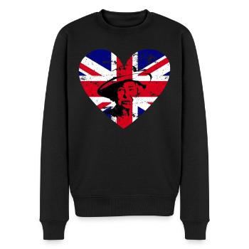 Queen Britain Herz - Männer Premium Bio Pullover - Schwarz - Vorne - Nico (187cm)