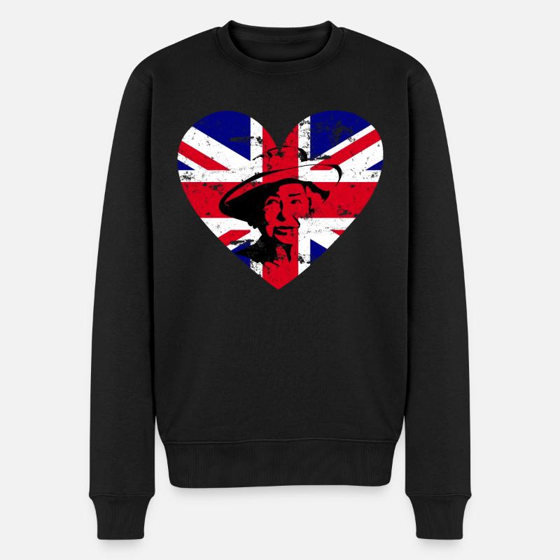 Queen Britain Herz - Männer Premium Bio Pullover - Schwarz