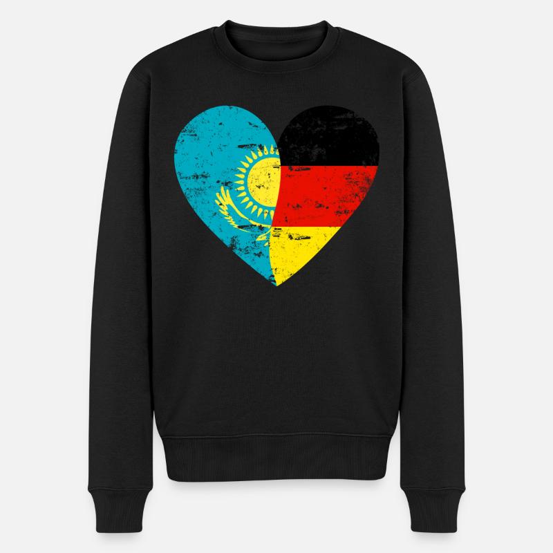 Kazakhstan Allemagne Drapeau Cœur - Pull Premium bio Homme - noir