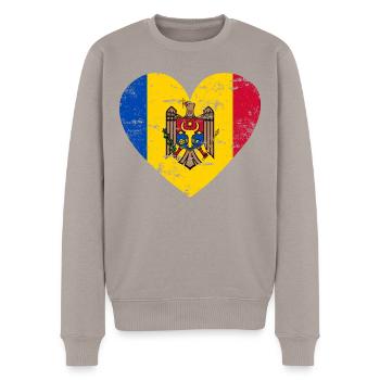 Moldawien Flaggenherz - Männer Premium Bio Pullover - Taupe - Vorne - Nico (187cm)