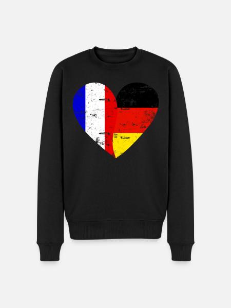 Frankreich Deutschland Flaggenherz - Männer Premium Bio Pullover - Schwarz
