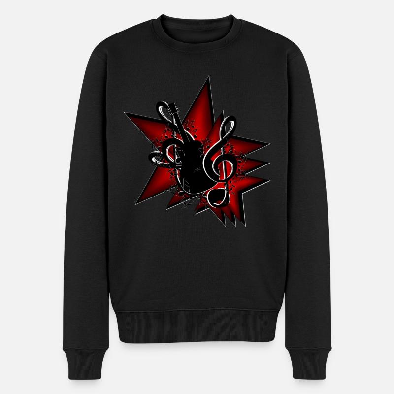 Sterne Gitarre Notenschlüssel - Männer Premium Bio Pullover - Schwarz