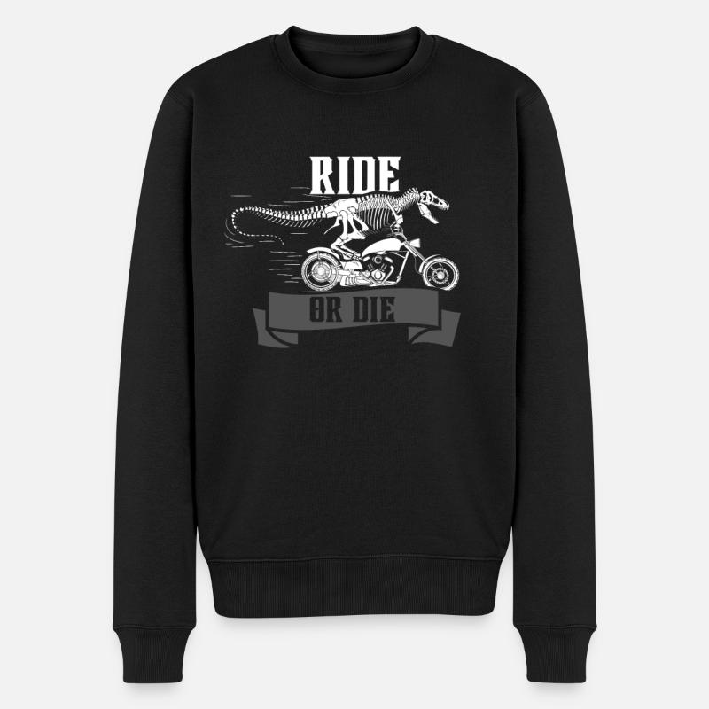 Reiten oder sterben Dinosaurier - Männer Premium Bio Pullover - Schwarz