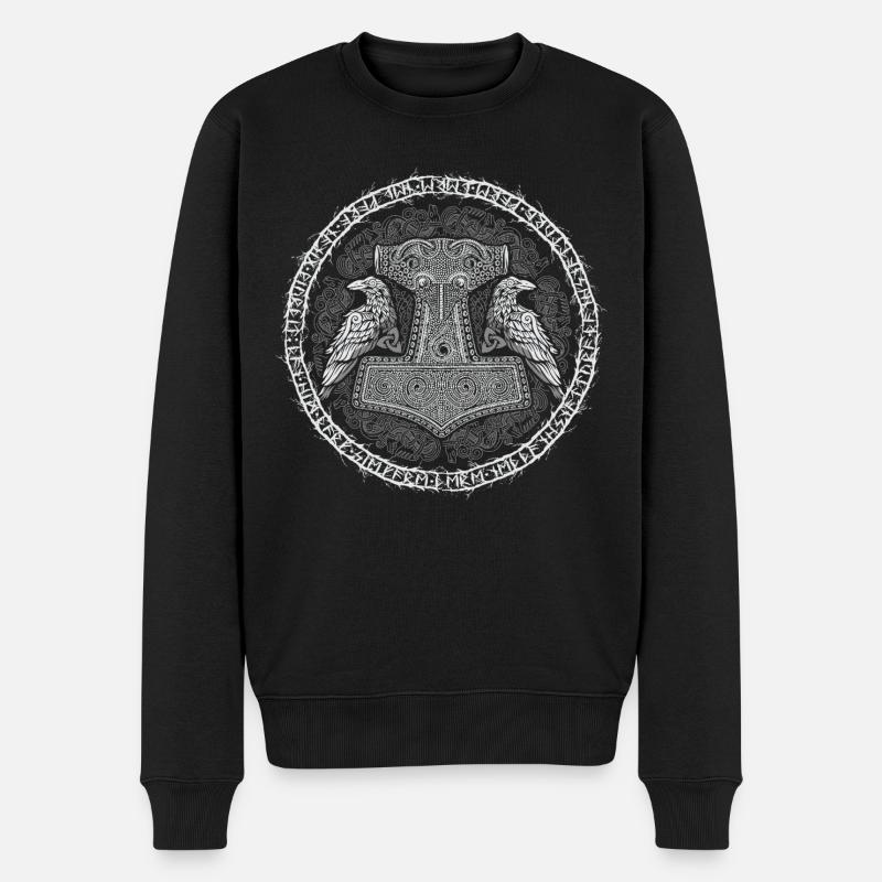 Mjölnir & Raben – Nordische Macht - Männer Premium Bio Pullover - Schwarz