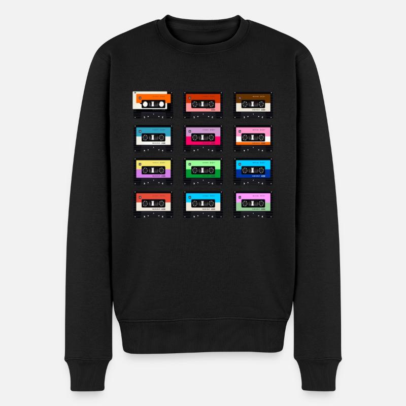 80er Jahre Retro Kassette Outfit Kostüm Vintage - Männer Premium Bio Pullover - Schwarz