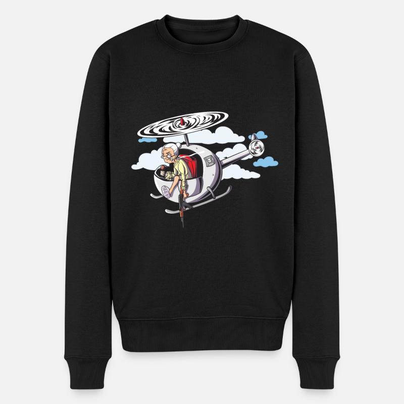 Oma Im Hubschrauber - Männer Premium Bio Pullover - Schwarz