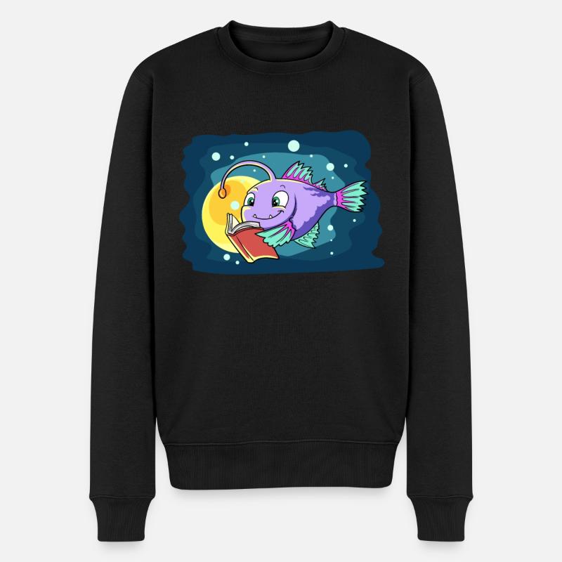 Poisson-lanterne lit un livre - Pull Premium bio Homme - noir