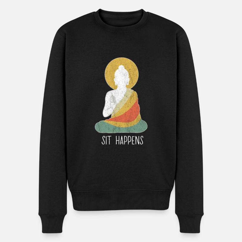 Funny buddha buddhism meditation peace dharma zen - Männer Premium Bio Pullover - Schwarz