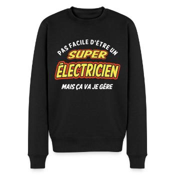 Super électricien , je gère - Pull Premium bio Homme - noir - Devant - Nico (187cm)