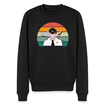 Flugzeuge Flieger Fliegen Pilot Pilotin Flughafen - Männer Premium Bio Pullover - Schwarz - Vorne - Nico (187cm)