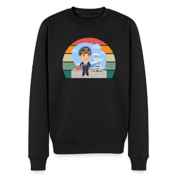 Flugzeuge Flieger Fliegen Pilot Pilotin Flughafen - Männer Premium Bio Pullover - Schwarz - Vorne - Nico (187cm)