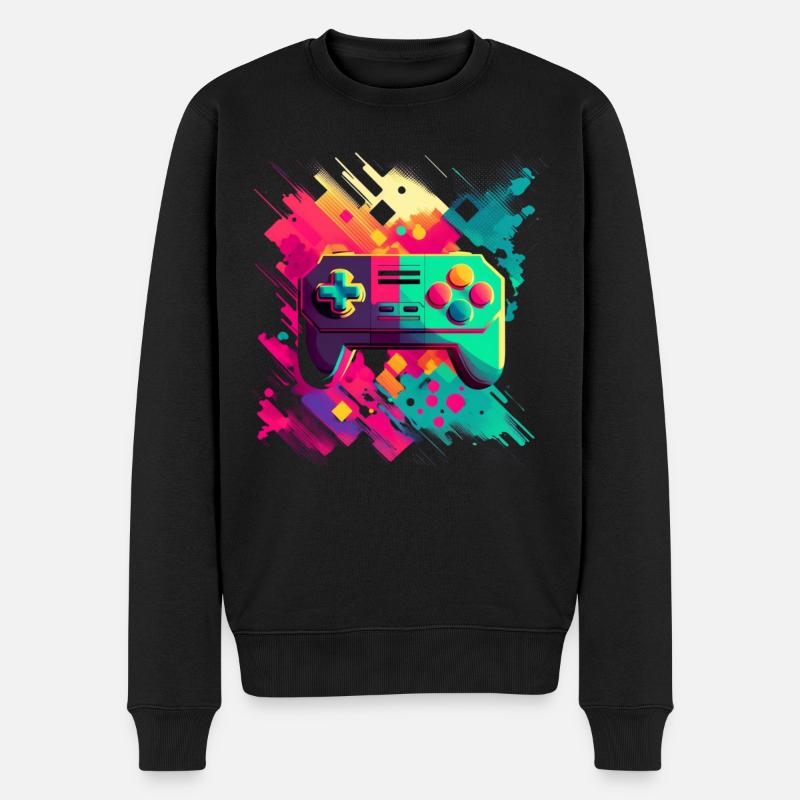 Retro Konsole - Männer Premium Bio Pullover - Schwarz