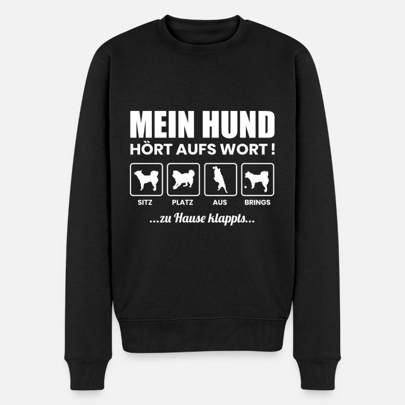 Mein Hund hört aufs Wort - Männer Premium Bio Pullover - Schwarz