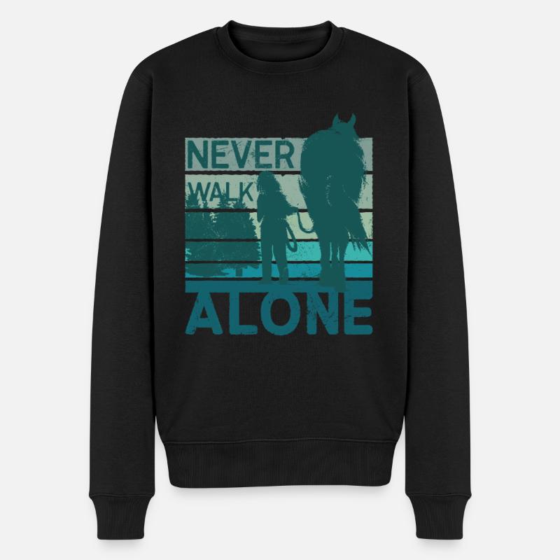 Pferd - Never walk alone - treuer Begleiter - Männer Premium Bio Pullover - Schwarz