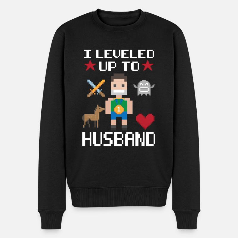 Level up Husband Gamer Zocker Ehemann Hochzeit Ehe - Männer Premium Bio Pullover - Schwarz