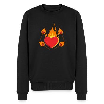 Jahrestag Herz Liebe Feuer Streichholz Rot Orange - Männer Premium Bio Pullover - Schwarz - Vorne - Nico (187cm)