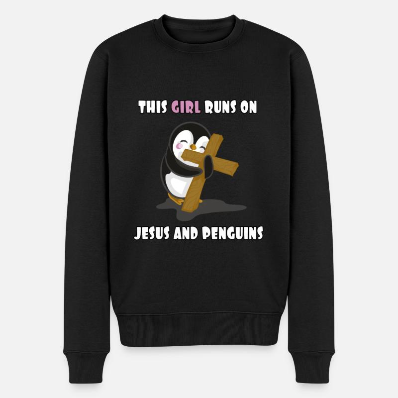 Jesus und Pinguine - Männer Premium Bio Pullover - Schwarz