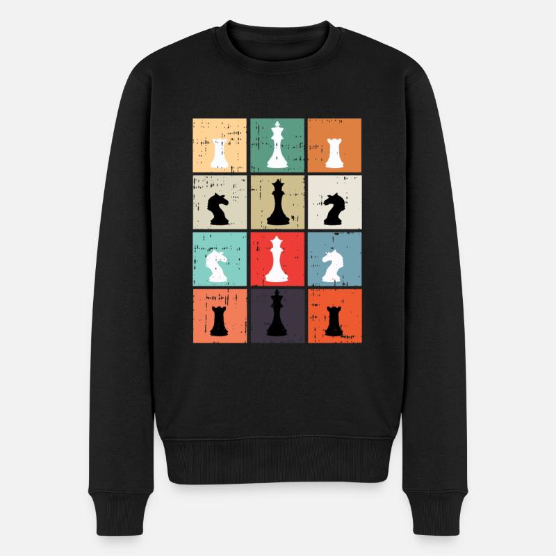 Chess chess board king queen knight gift - Men's Premium Organic Jumper - black
