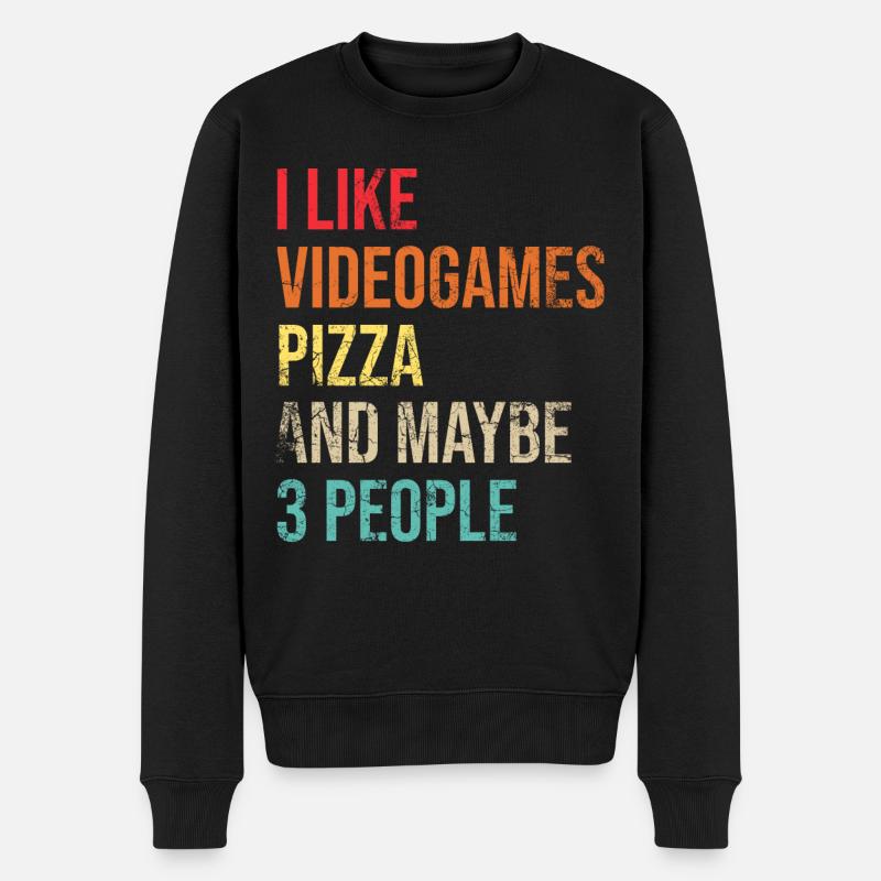 Cadeau drôle de pizza de jeu de joueur - Pull Premium bio Homme - noir