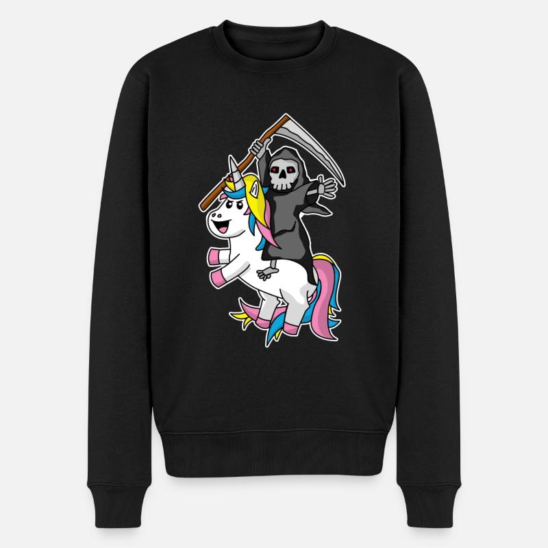 Tod reitet Einhorn Sensemann Ironie Humor - Männer Premium Bio Pullover - Schwarz