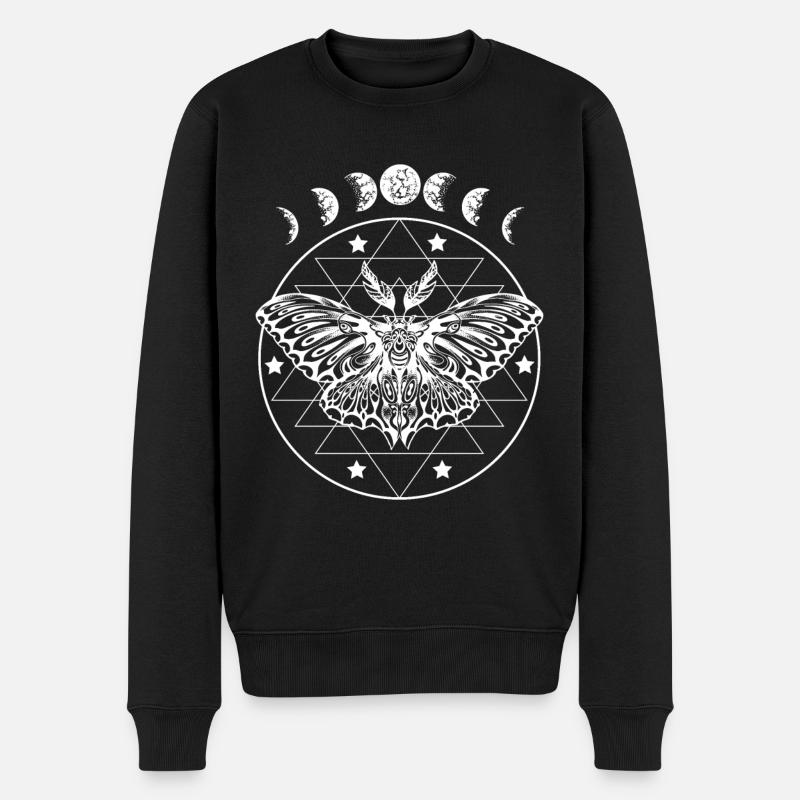 Motte mit Mondphasen Fantasie Gothic Style - Männer Premium Bio Pullover - Schwarz