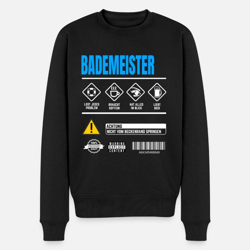 Bademeister Gebrauchsanweisung Warnhinweise - Männer Premium Bio Pullover - Schwarz