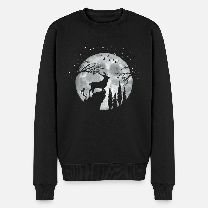 Hirsch - Männer Premium Bio Pullover - Schwarz