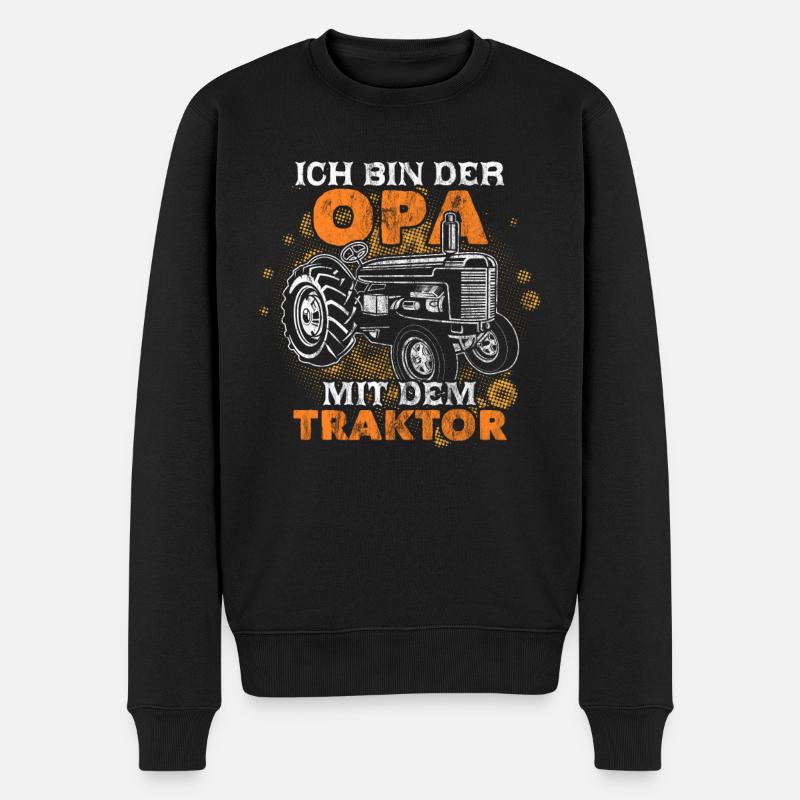 Opa mit Traktor Trecker Opa Großvater Lustiges Opa - Männer Premium Bio Pullover - Schwarz