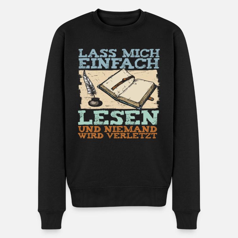 Bücherwurm Leseratte Buch Lesen - Männer Premium Bio Pullover - Schwarz