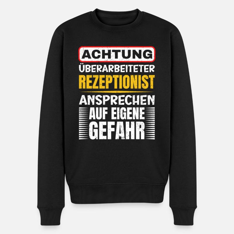 Achtung Überarbeiteter Rezeptionist - Männer Premium Bio Pullover - Schwarz