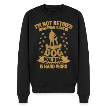 La promenade du chien Husky sibérien est un travail difficile à la retraite - Pull Premium bio Homme - noir - Devant - Nico (187cm)