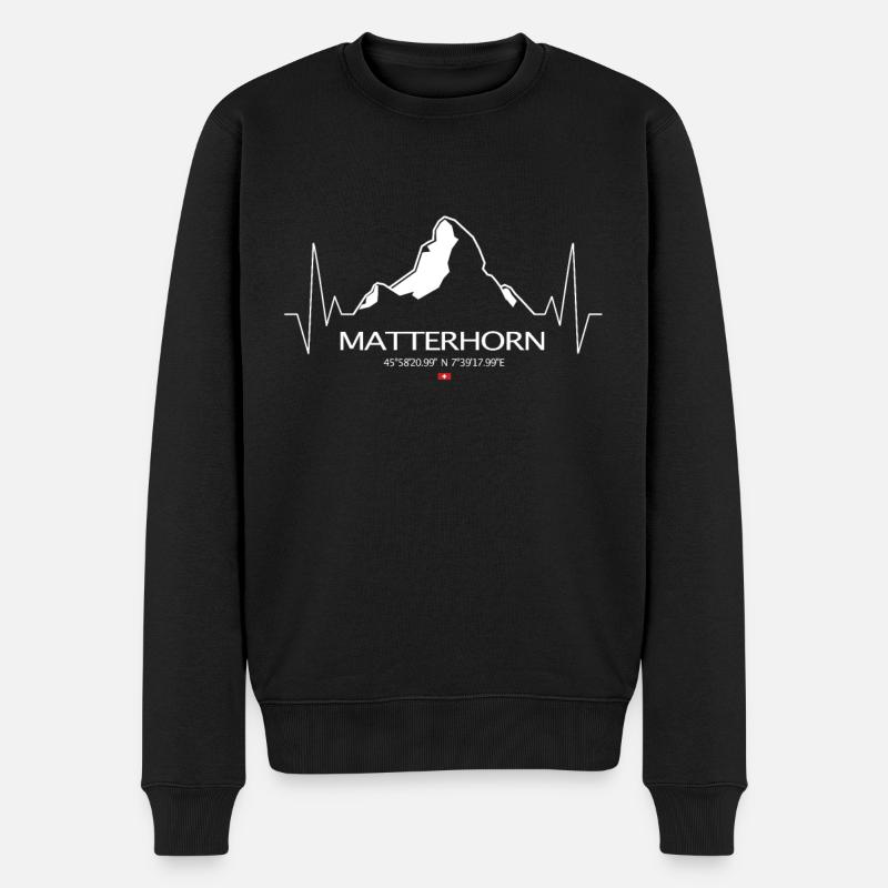 Matterhorn Berg Herzschlag EKG Frequenz Puls - Männer Premium Bio Pullover - Schwarz