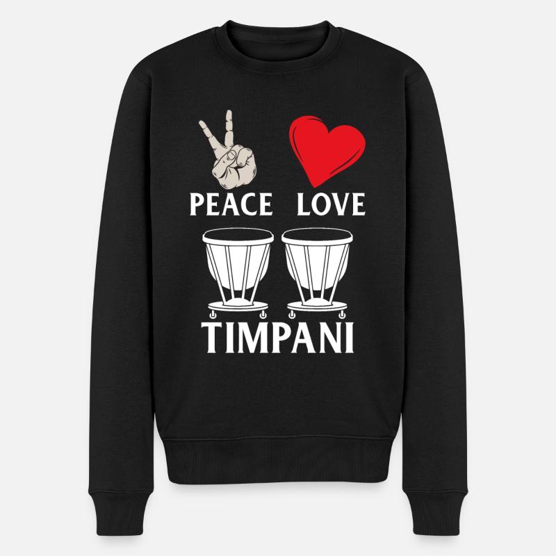 Peace Love Timpani - Männer Premium Bio Pullover - Schwarz