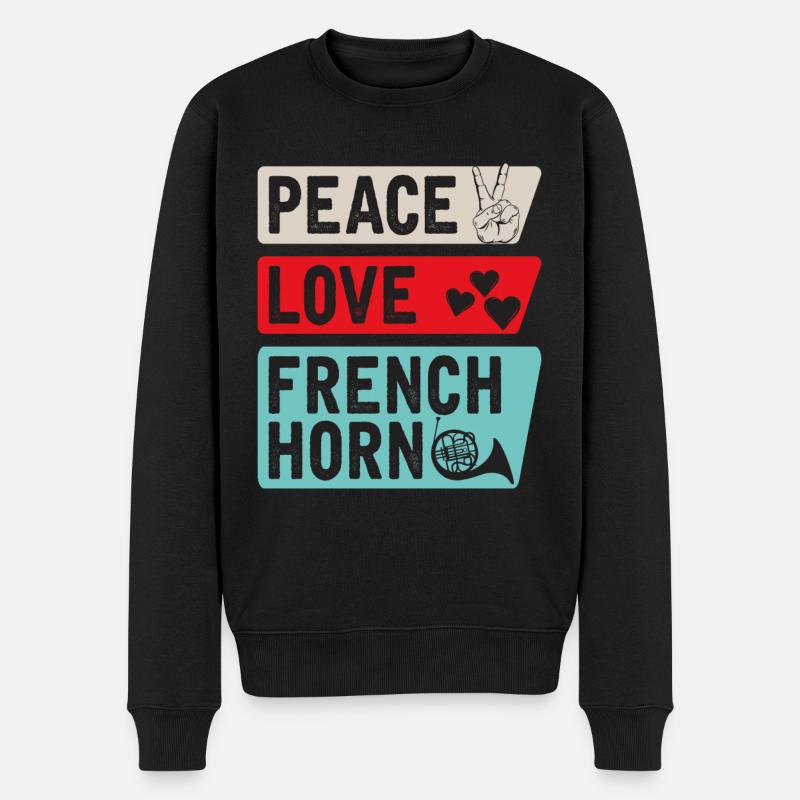 Peace Love Français Horn Drôle de corn - Pull Premium bio Homme - noir