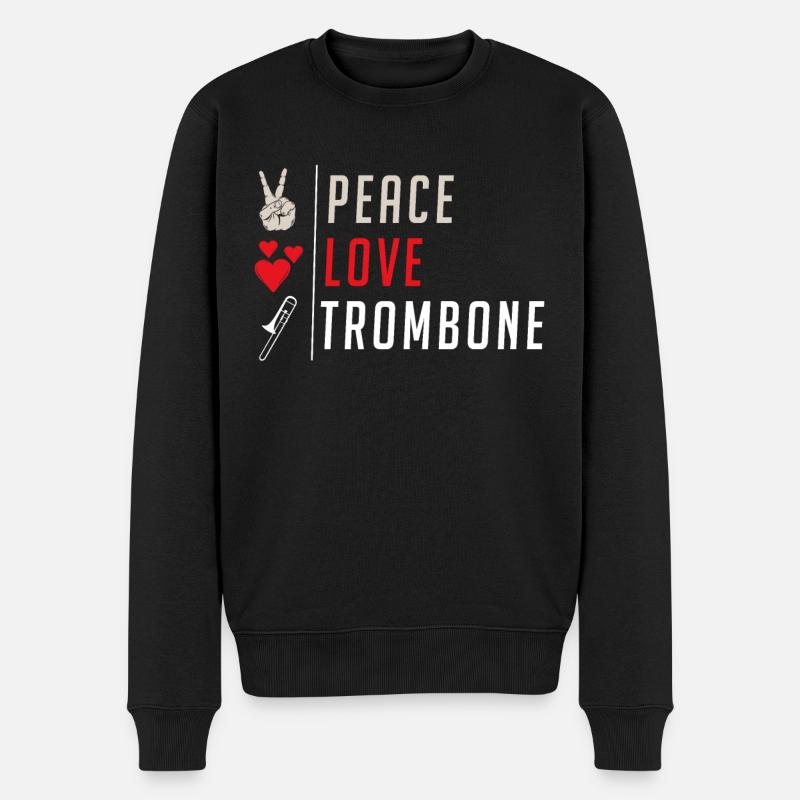 Peace Love Trombone Funny Trombone - Männer Premium Bio Pullover - Schwarz
