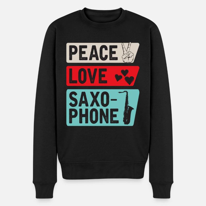 Peace Love Saxophone Musical Instrument - Männer Premium Bio Pullover - Schwarz