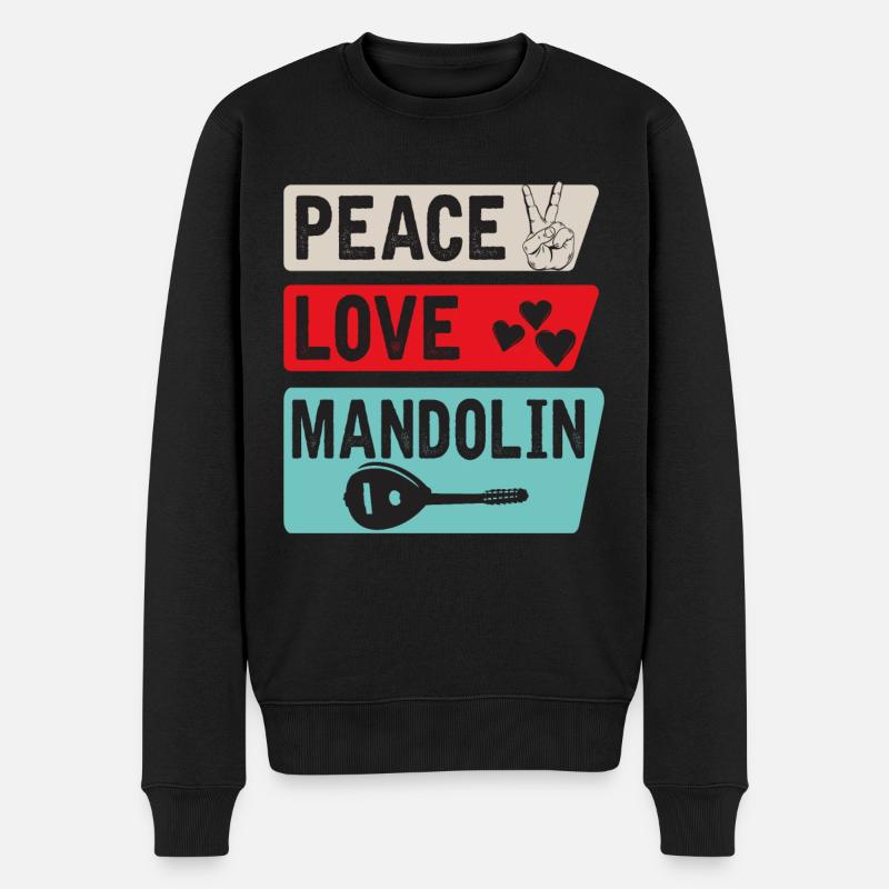 Peace Love Mandolin Bluegrass Music - Männer Premium Bio Pullover - Schwarz