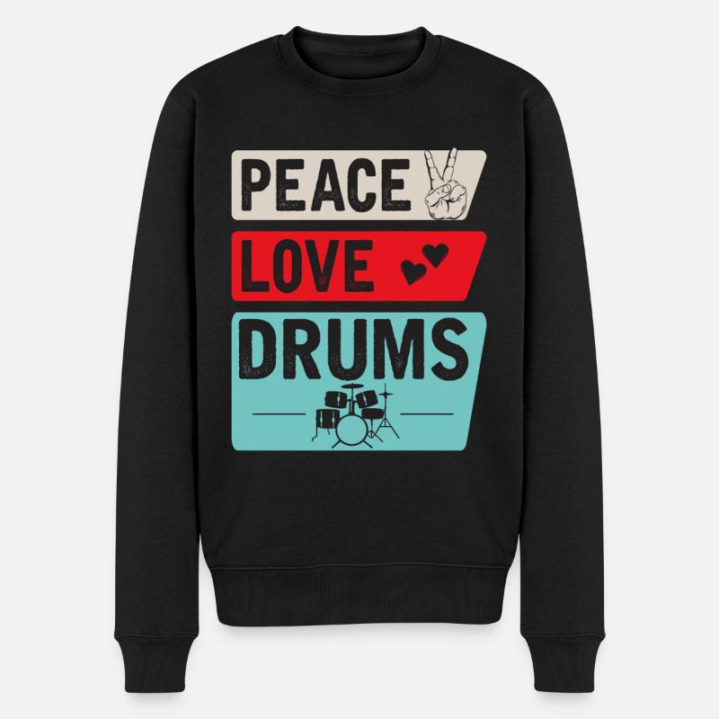 Peace Love Drums Music Instrument - Männer Premium Bio Pullover - Schwarz