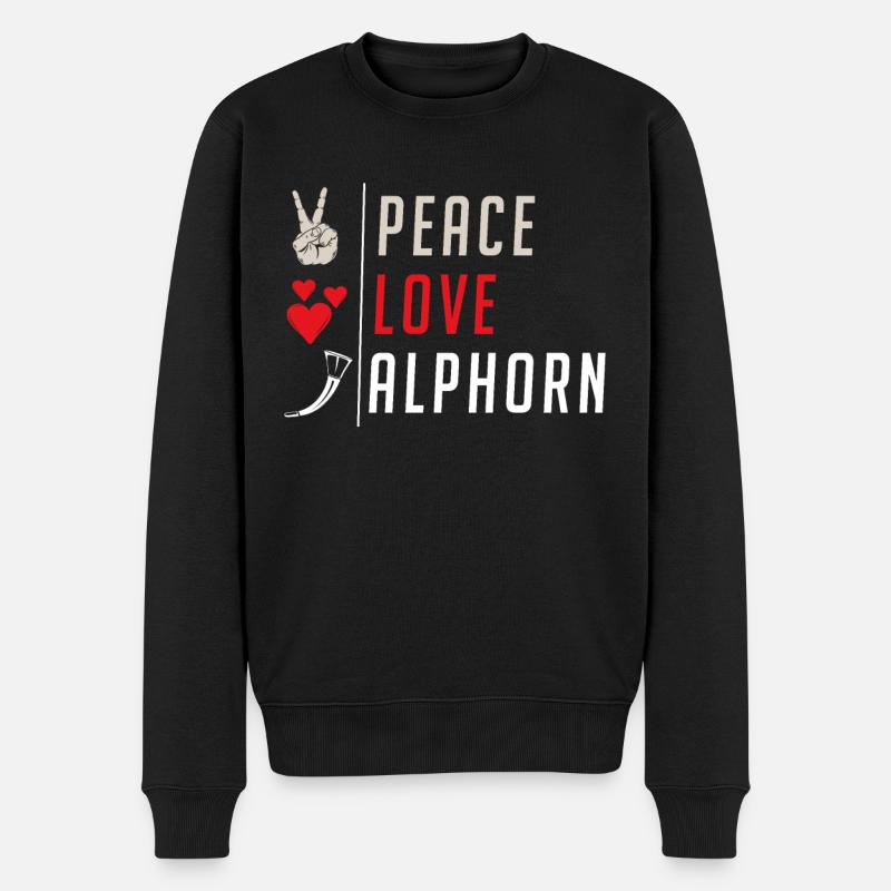 Peace Love Alphorn Alpine Horn - Männer Premium Bio Pullover - Schwarz