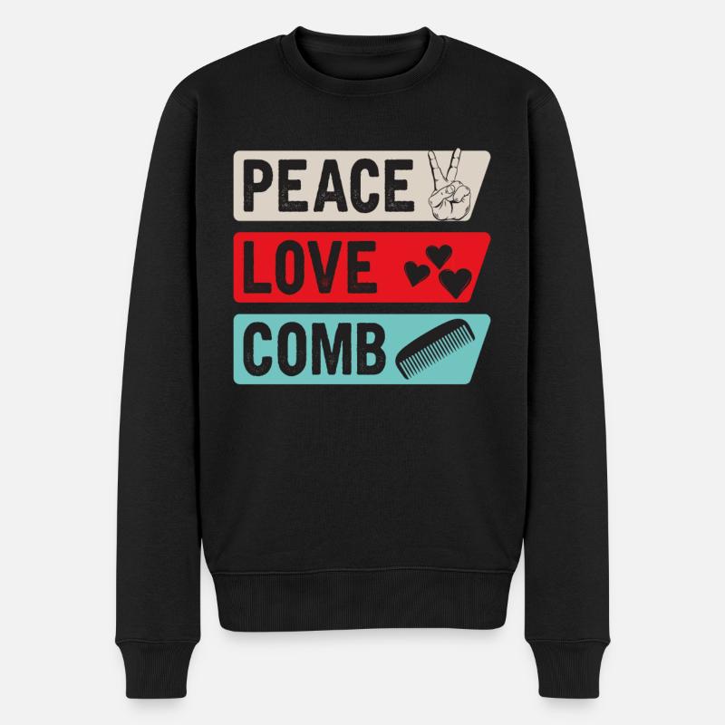 Peace Love Comb Music Instrument - Männer Premium Bio Pullover - Schwarz