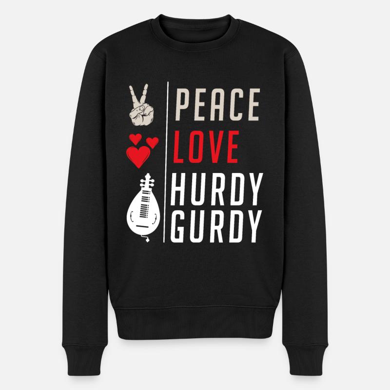 Peace Love Hurdy Gurdy Music Instrument - Männer Premium Bio Pullover - Schwarz