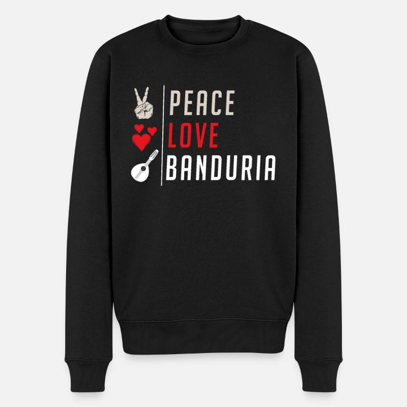 Peace Love Banduria Instrument Guitar - Männer Premium Bio Pullover - Schwarz