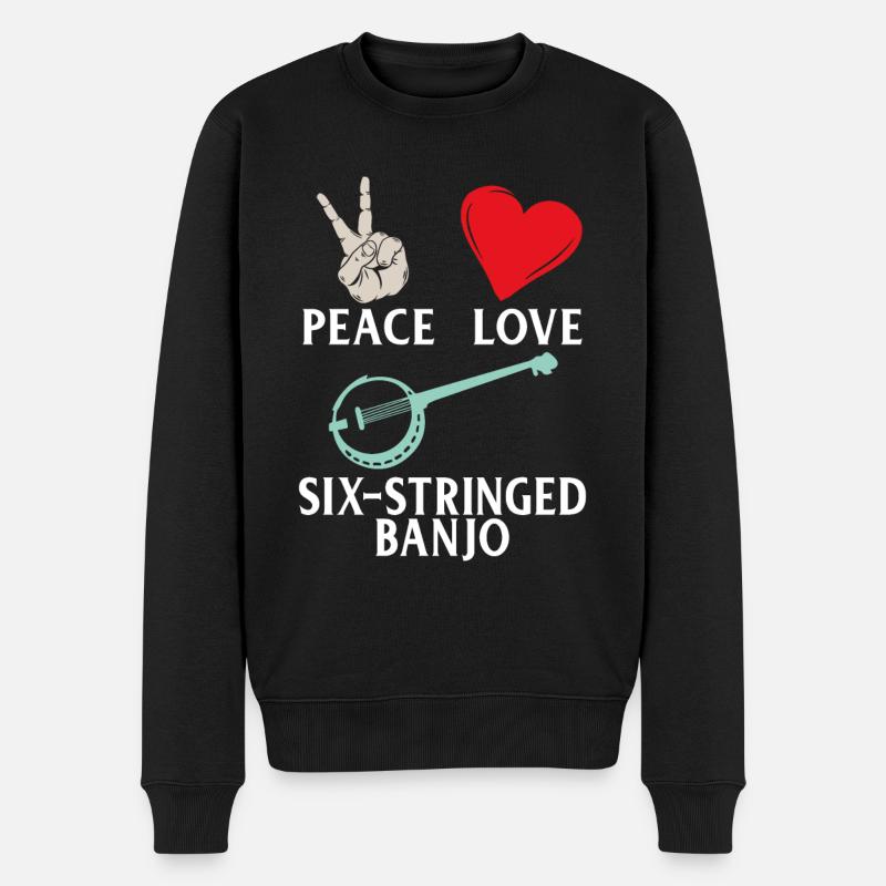 Peace Love Six-Stringed Banjo Instrument - Männer Premium Bio Pullover - Schwarz