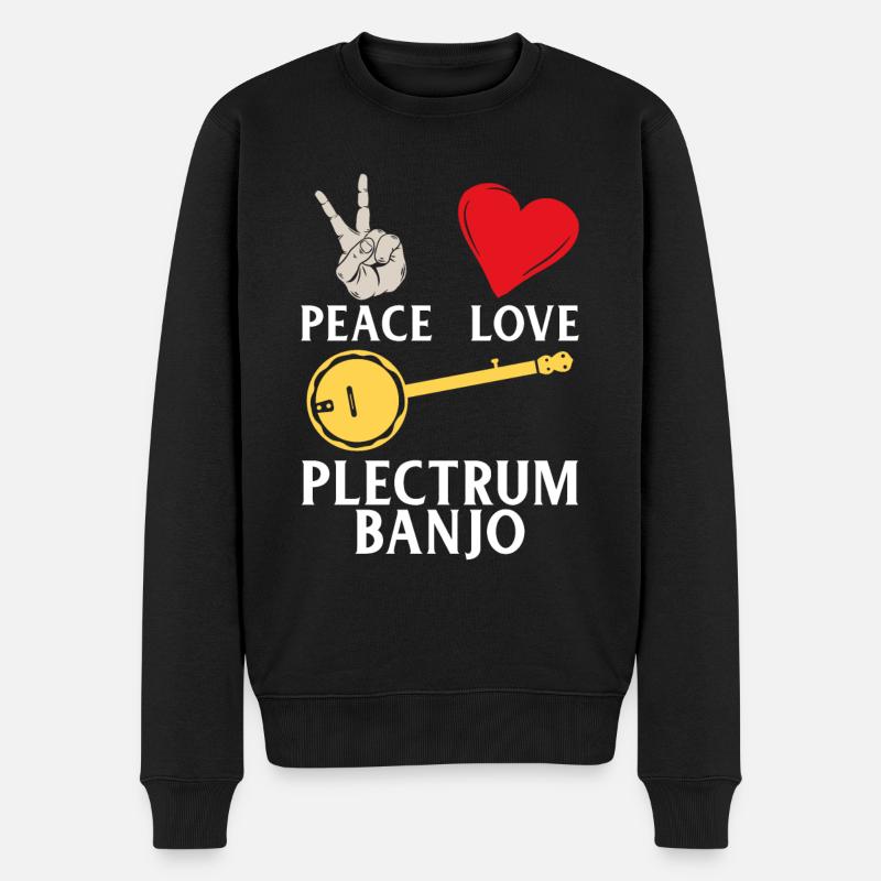 Peace Love Plectrum Banjo Instrument - Männer Premium Bio Pullover - Schwarz