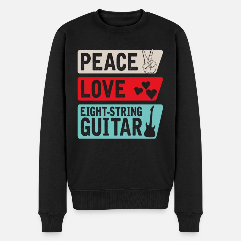 Peace Love Eight-String Guitar Music - Männer Premium Bio Pullover - Schwarz